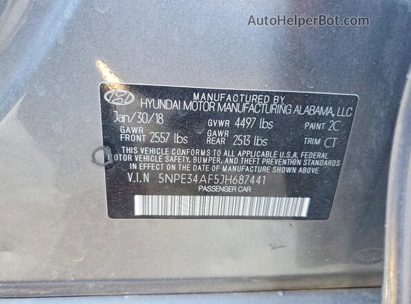 5NPE34AF5JH687441 2018 HYUNDAI SONATA Gray ძრავის განყოფილების ხედი