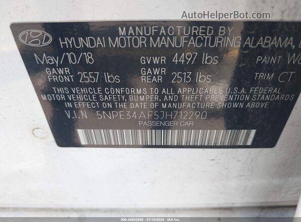 5NPE34AF5JH712290 2018 HYUNDAI SONATA White Вид підкапотного простору