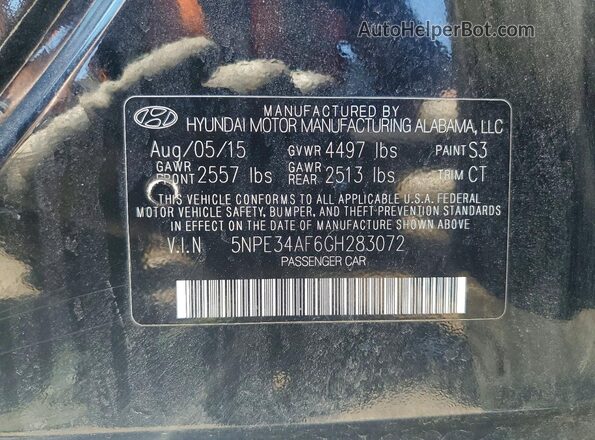 5NPE34AF6GH283072 2016 HYUNDAI SONATA Black Widok komory silnika