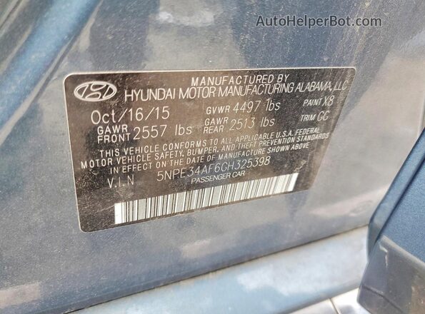 5NPE34AF6GH325398 2016 HYUNDAI SONATA Blue VIN sticker view