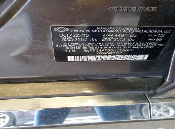 5NPE34AF6GH328866 2016 HYUNDAI SONATA Gray VIN კოდის სტიკერის ხედი