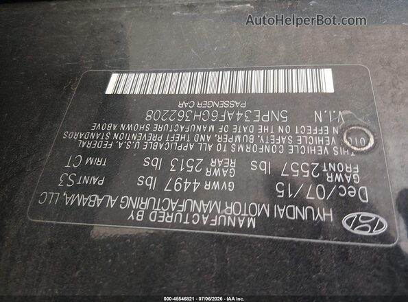5NPE34AF6GH362208 2016 HYUNDAI SONATA Black Vista del compartimento del motor