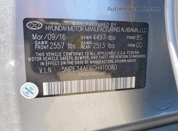 5NPE34AF6GH410080 2016 HYUNDAI SONATA Silver ძრავის განყოფილების ხედი