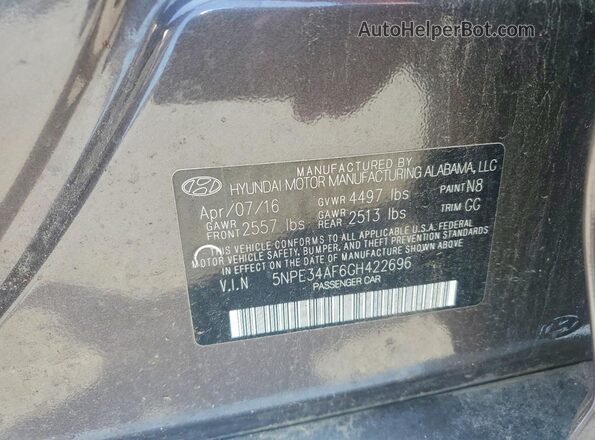 5NPE34AF6GH422696 2016 HYUNDAI SONATA Серый Вид подкапотного пространства