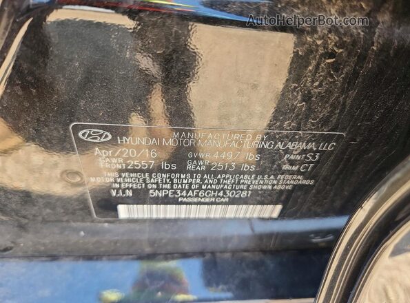 5NPE34AF6GH430281 2016 HYUNDAI SONATA Черный Вид подкапотного пространства