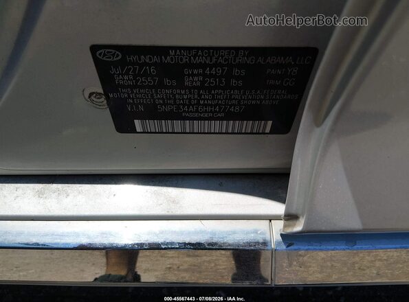 5NPE34AF6HH477487 2017 HYUNDAI SONATA Silver Вид підкапотного простору