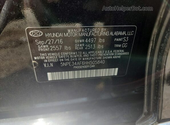 5NPE34AF6HH505840 2017 HYUNDAI SONATA Черный Вид подкапотного пространства