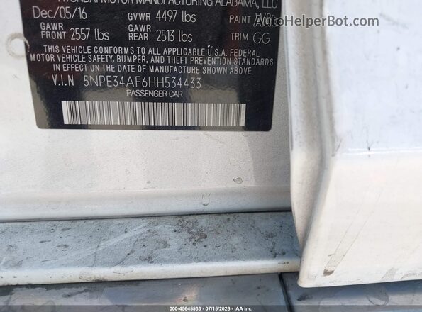 5NPE34AF6HH534433 2017 HYUNDAI SONATA White Вид підкапотного простору