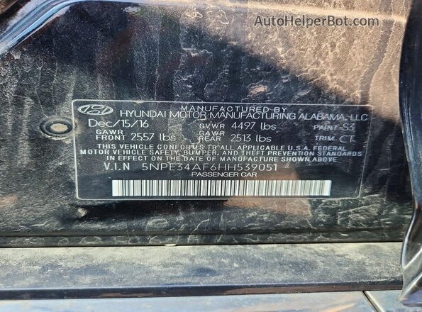 5NPE34AF6HH539051 2017 HYUNDAI SONATA Угольный Вид подкапотного пространства
