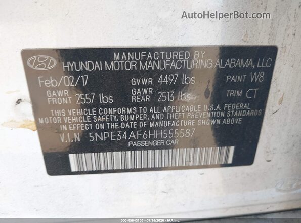 5NPE34AF6HH555587 2017 HYUNDAI SONATA White Engine compartment view