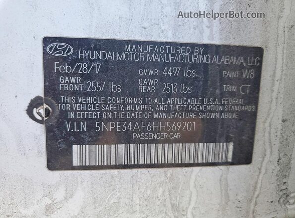 5NPE34AF6HH569201 2017 HYUNDAI SONATA White Շարժիչի բաժամունքի տեսք