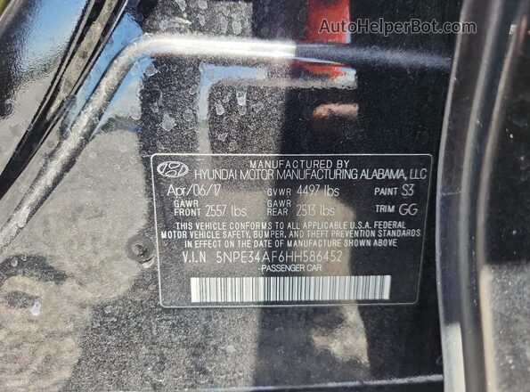 5NPE34AF6HH586452 2017 HYUNDAI SONATA Black Engine compartment view