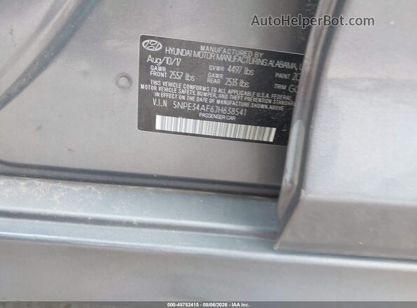5NPE34AF6JH638541 2018 HYUNDAI SONATA Gray ძრავის განყოფილების ხედი
