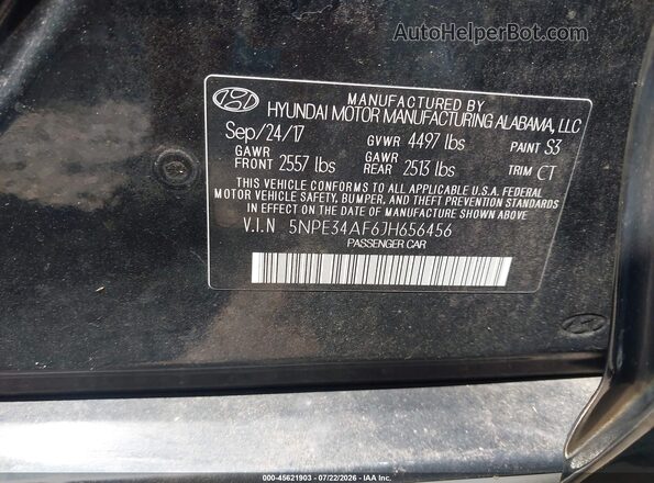 5NPE34AF6JH656456 2018 HYUNDAI SONATA Черный Вид подкапотного пространства