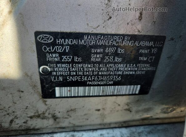 5NPE34AF6JH659356 2018 HYUNDAI SONATA Silver Vista del compartimento del motor