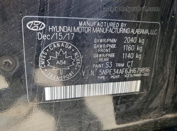 5NPE34AF6JH679896 2018 HYUNDAI SONATA Black Vista del compartimento del motor