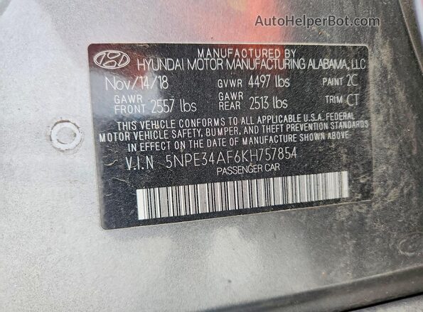 5NPE34AF6KH757854 2019 HYUNDAI SONATA Gray Vista del compartimento del motor