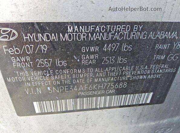 5NPE34AF6KH775688 2019 HYUNDAI SONATA Silver Widok komory silnika