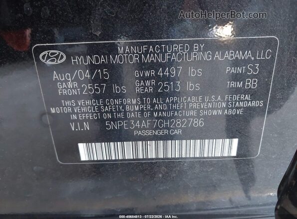 5NPE34AF7GH282786 2016 HYUNDAI SONATA Черный Вид подкапотного пространства