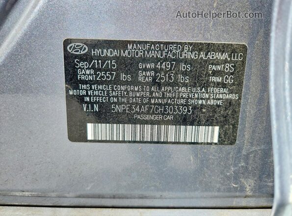 5NPE34AF7GH303393 2016 HYUNDAI SONATA Silver Вид наклейки з VIN-кодом