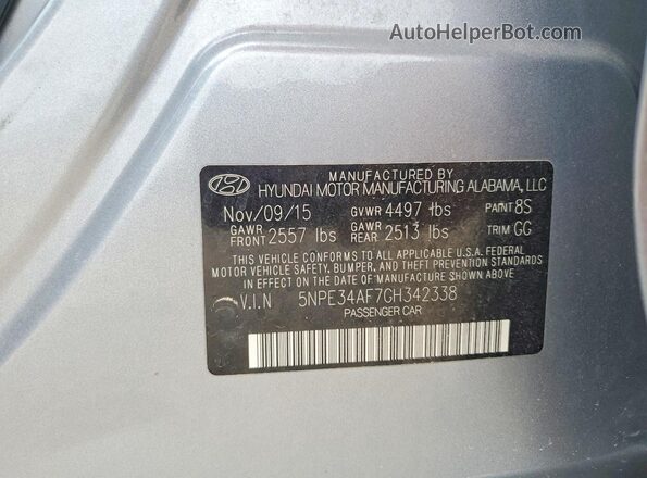 5NPE34AF7GH342338 2016 HYUNDAI SONATA Silver Вид підкапотного простору