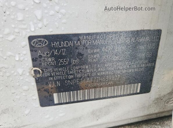 5NPE34AF7JH639827 2018 HYUNDAI SONATA White VIN კოდის სტიკერის ხედი