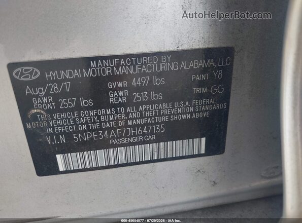 5NPE34AF7JH647135 2018 HYUNDAI SONATA Silver ძრავის განყოფილების ხედი