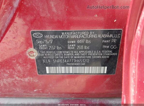 5NPE34AF7JH653212 2018 HYUNDAI SONATA Красный Вид подкапотного пространства