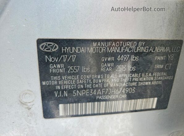 5NPE34AF7JH674903 2018 HYUNDAI SONATA Silver ძრავის განყოფილების ხედი