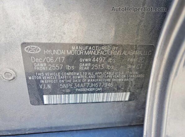 5NPE34AF7JH677946 2018 HYUNDAI SONATA Серый Вид подкапотного пространства