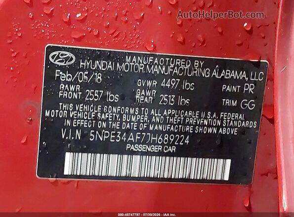 5NPE34AF7JH689224 2018 HYUNDAI SONATA Red Вид підкапотного простору