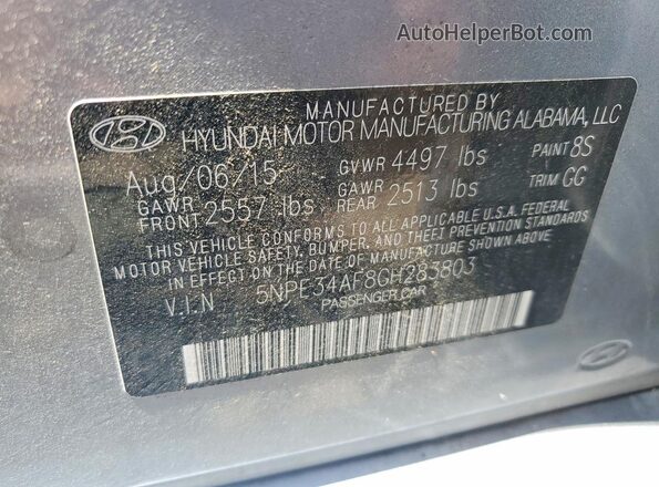 5NPE34AF8GH283803 2016 HYUNDAI SONATA Silver Engine compartment view