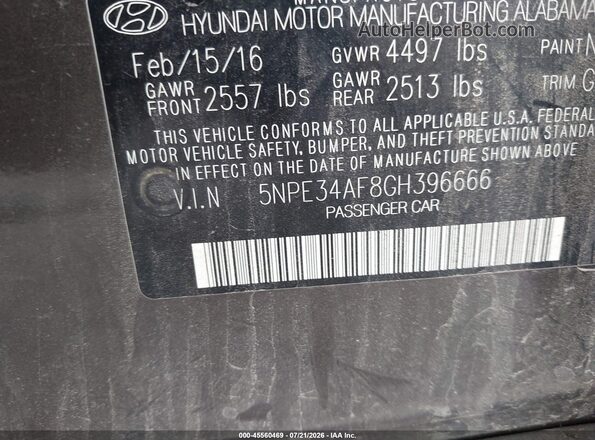 5NPE34AF8GH396666 2016 HYUNDAI SONATA Brown ძრავის განყოფილების ხედი