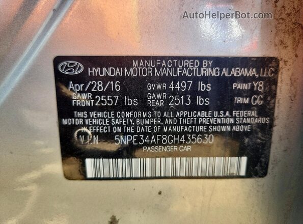 5NPE34AF8GH435630 2016 HYUNDAI SONATA Silver Widok naklejki z numerem VIN