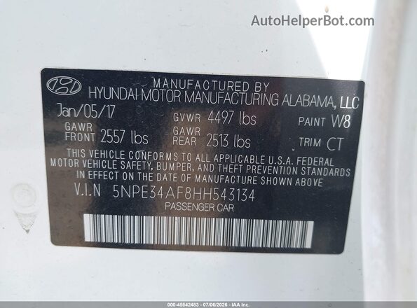 5NPE34AF8HH543134 2017 HYUNDAI SONATA White Engine compartment view