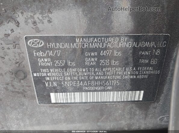 5NPE34AF8HH561195 2017 HYUNDAI SONATA Brown Շարժիչի բաժամունքի տեսք