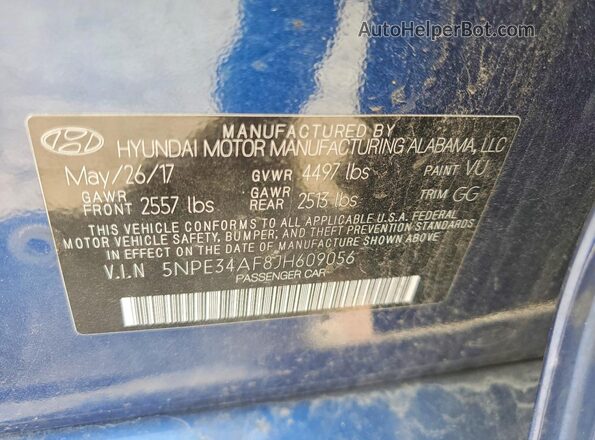 5NPE34AF8JH609056 2018 HYUNDAI SONATA Blue Engine compartment view