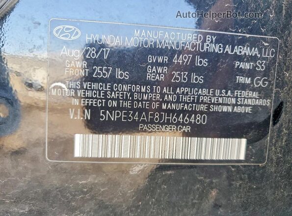 5NPE34AF8JH646480 2018 HYUNDAI SONATA Black Widok komory silnika