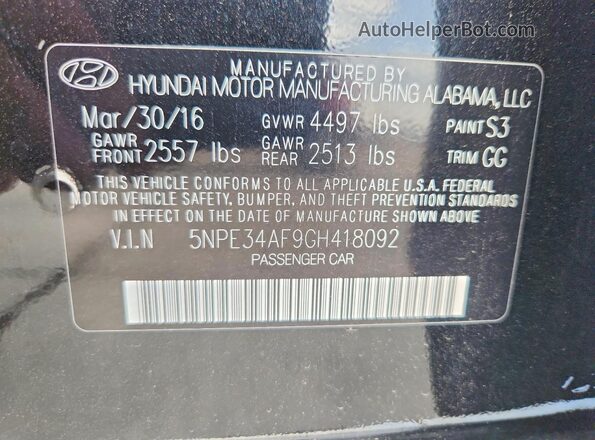 5NPE34AF9GH418092 2016 HYUNDAI SONATA Черный Вид подкапотного пространства