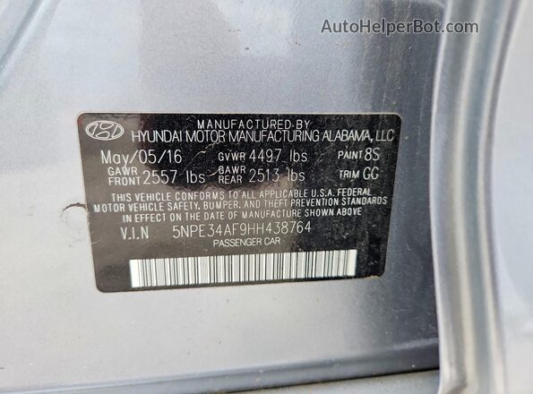 5NPE34AF9HH438764 2017 HYUNDAI SONATA Серебряный Вид подкапотного пространства