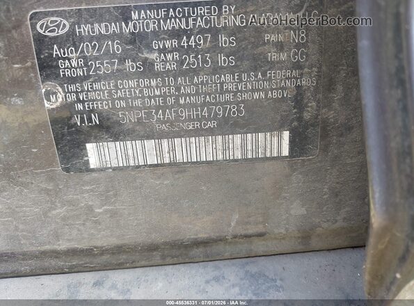 5NPE34AF9HH479783 2017 HYUNDAI SONATA Gray Вид підкапотного простору