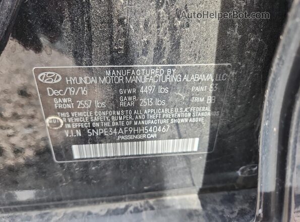 5NPE34AF9HH540467 2017 HYUNDAI SONATA Black Engine compartment view
