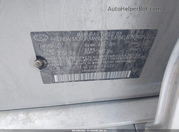5NPE34AF9HH544339 2017 HYUNDAI SONATA Silver Engine compartment view