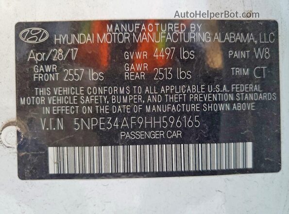 5NPE34AF9HH596165 2017 HYUNDAI SONATA White Widok komory silnika