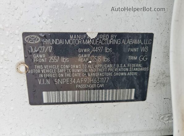 5NPE34AF9JH631177 2018 HYUNDAI SONATA White Вид підкапотного простору