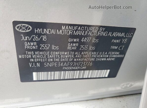 5NPE34AF9JH723776 2018 HYUNDAI SONATA Silver Engine compartment view