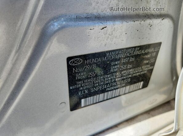 5NPE34AF9KH761378 2019 HYUNDAI SONATA Silver Вид підкапотного простору