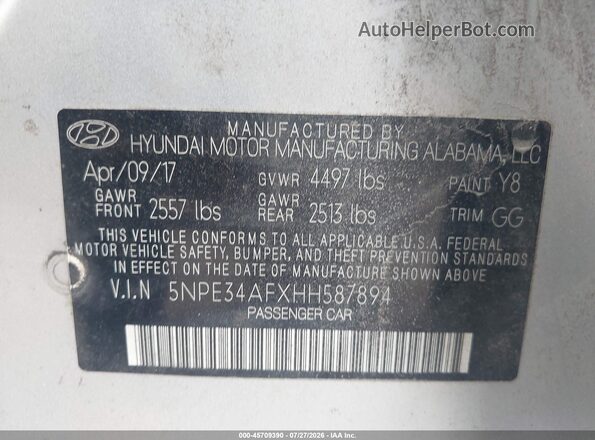 5NPE34AFXHH587894 2017 HYUNDAI SONATA Silver Вид підкапотного простору