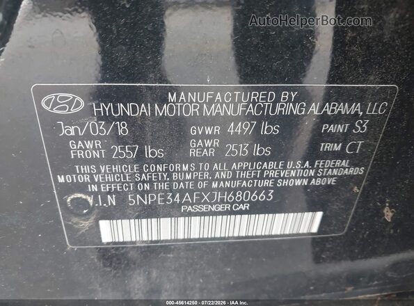 5NPE34AFXJH680663 2018 HYUNDAI SONATA Black Widok komory silnika