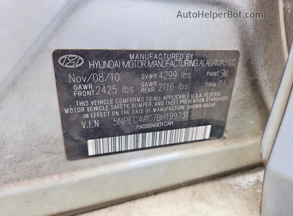 5NPEC4AC7BH199731 2011 HYUNDAI SONATA Silver ძრავის განყოფილების ხედი